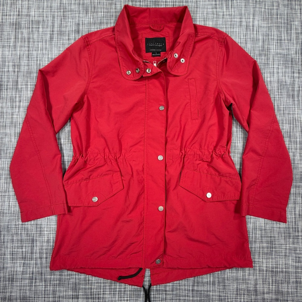 Sanctuary Womens Small Red Utility Jacket Full Zip Drawstring Waist Roll Tab